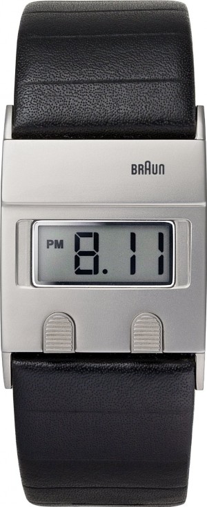 Braun BN-76-BKG Silver Digital Black Leather Strap Watch