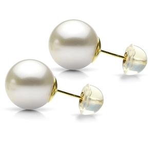 White Perfect Round Cultured Freshwater Pearl Stud Earrings for mom
